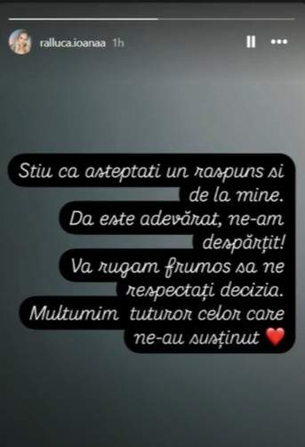 Raluca de la Mireasa, sezonul 4, prima reacție după ce Ion Șaulescu a anunțat despărțirea la o zi după ce a pierdut sarcina. Mesajul pe care l-a transmis fosta concurentă