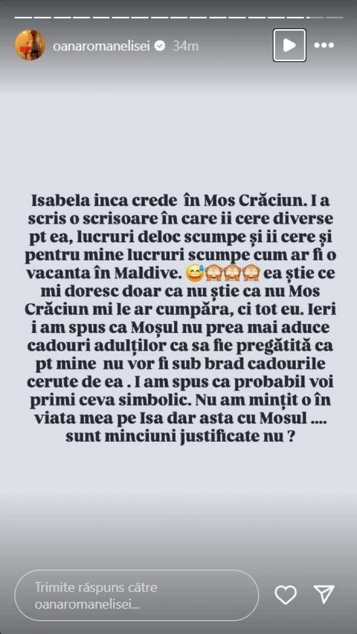 Confesiune emoționantă! Ce își dorește Isabela, fiica Oanei Roman, pentru mama sa, de Crăciun