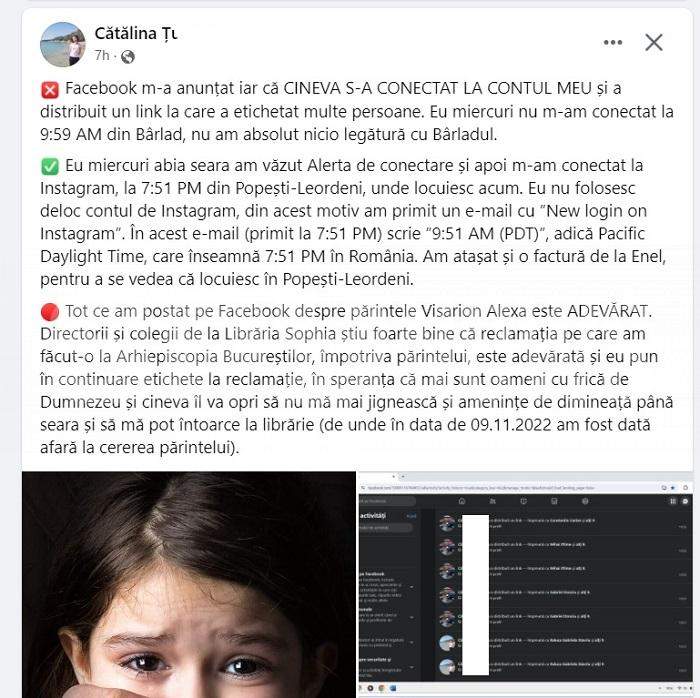 Enoriașa care îl acuză pe preotul Visarion Alexa de hărțuire, un nou scandal / Reclamă că a fost atacată de hackeri