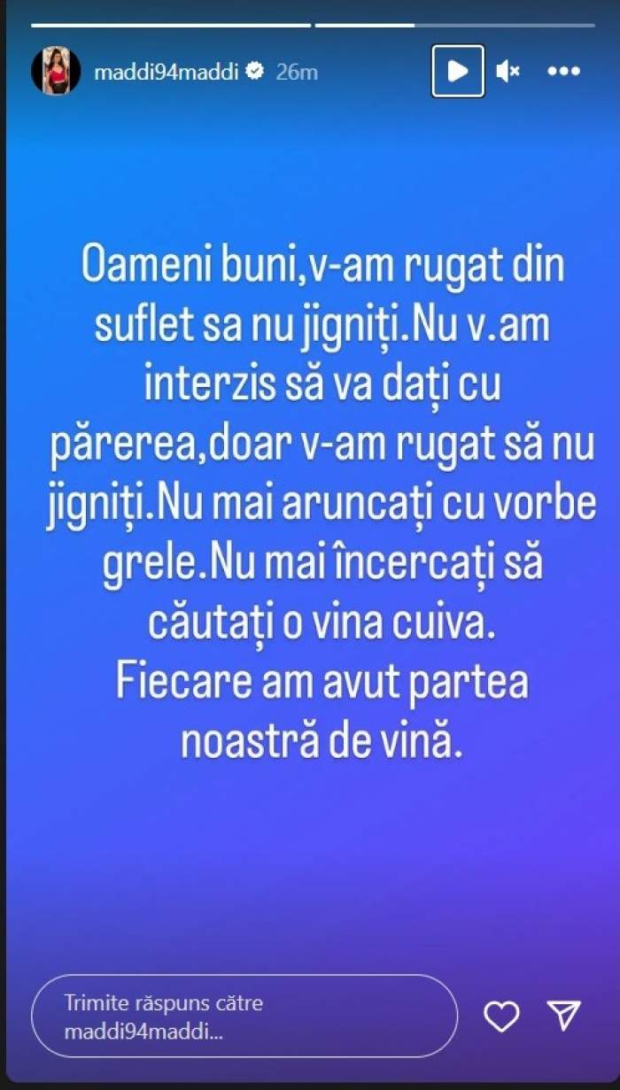 Madi, finalista de la Mireasa, sezonul 8, reacție dură după ce ea și Sergiu au fost criticați pentru că s-au despărțit: „V-am rugat să nu jigniți”. Încă soțul ei și-a închis contul de Instagram / FOTO