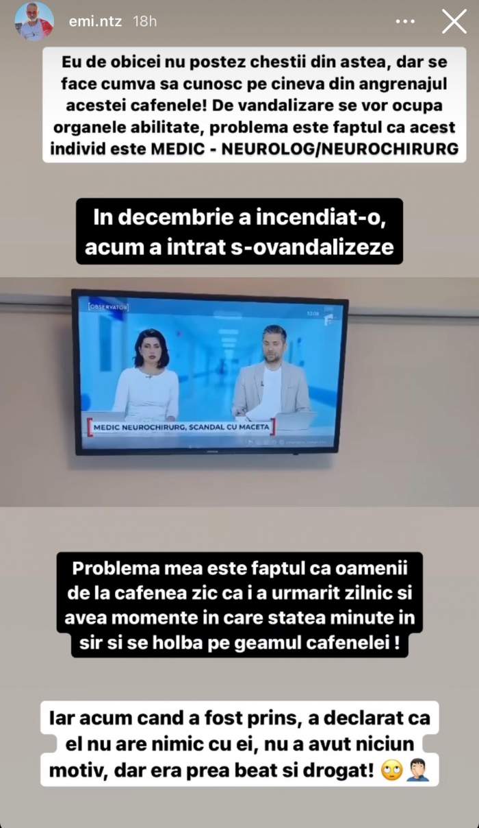 Emi de la Power Couple România, reacție furibundă după ce un medic neurolog a încercat să spargă o cafenea cu maceta: "Omul ăsta cel mai probabil..." / FOTO