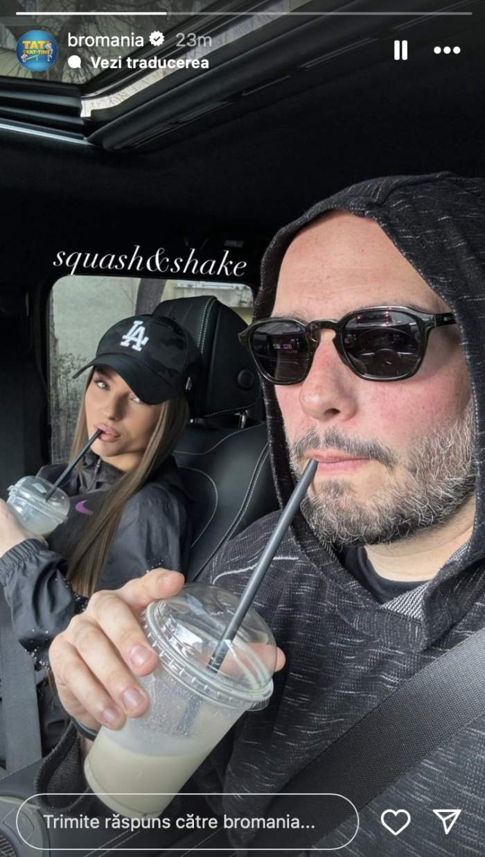 Imagine cu Bromania și iubita sa, Fabiola Matiuta, in masina