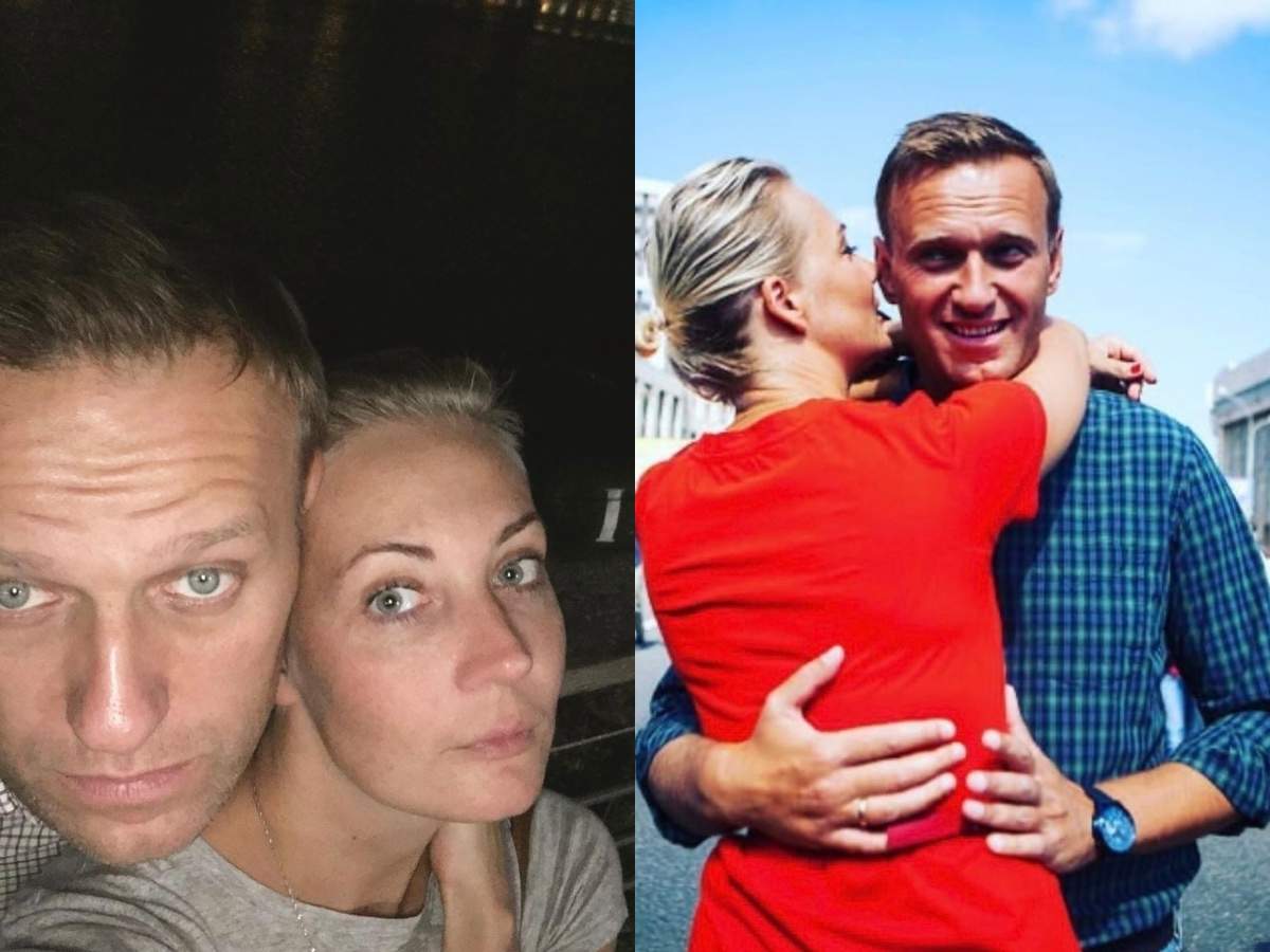 Colaj foto din doua imagini cu Aleksei Navalnîi si soția