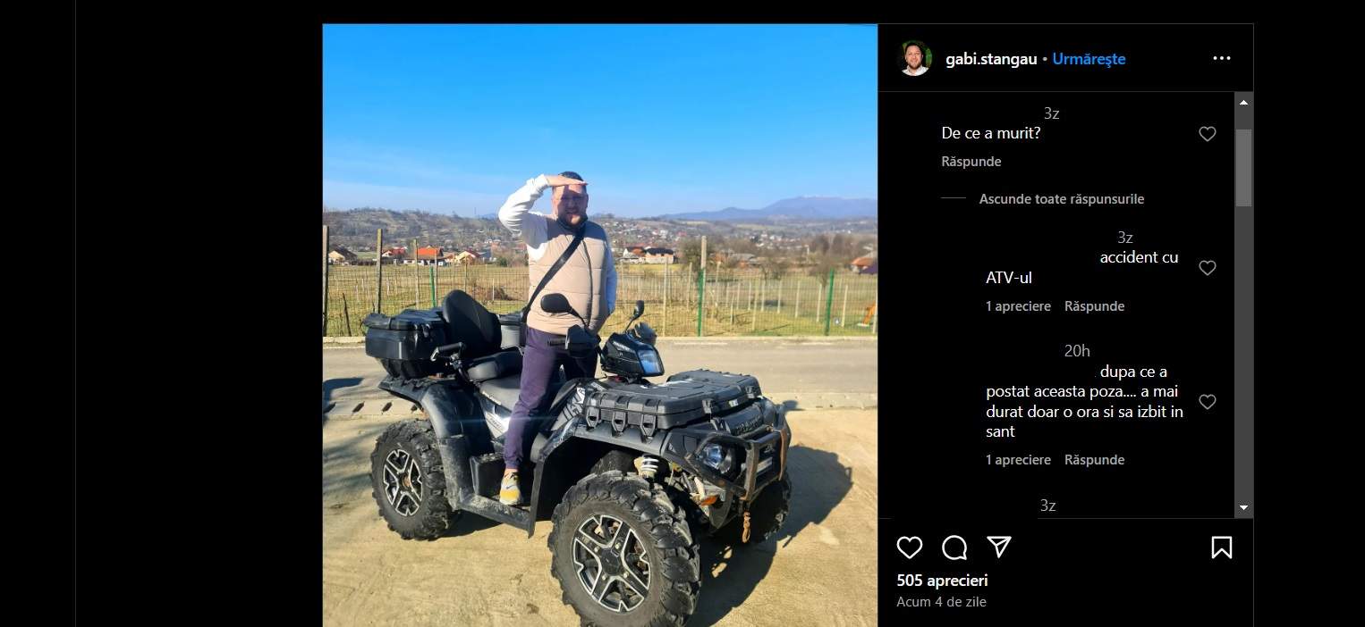 „După ce a pus această poză, a mai durat doar o oră și...”. Ultima fotografie postată de Gabi Stângău pe Internet, înainte să moară. Coincidența stranie