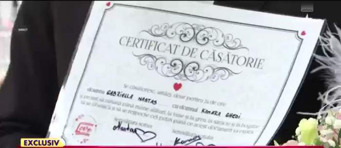 Certificatul de căsătorie a lui Kamara și Gabriella Nastas