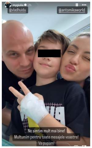 Cum se simte fiul Giuliei Anghelescu și al lui Vlad Huidu, după ce a ajuns la spital. Mika s-a infectat cu un virus: ”Transmit de la fața locului” / VIDEO