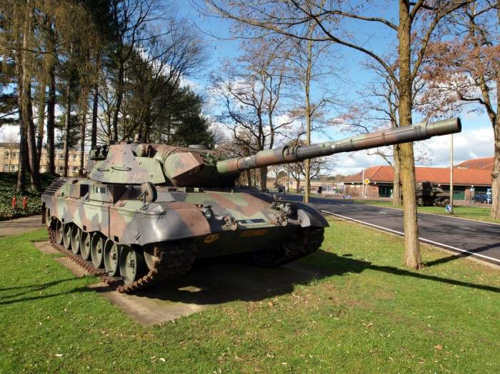 Un tanc închis la culoare pe o iarbă