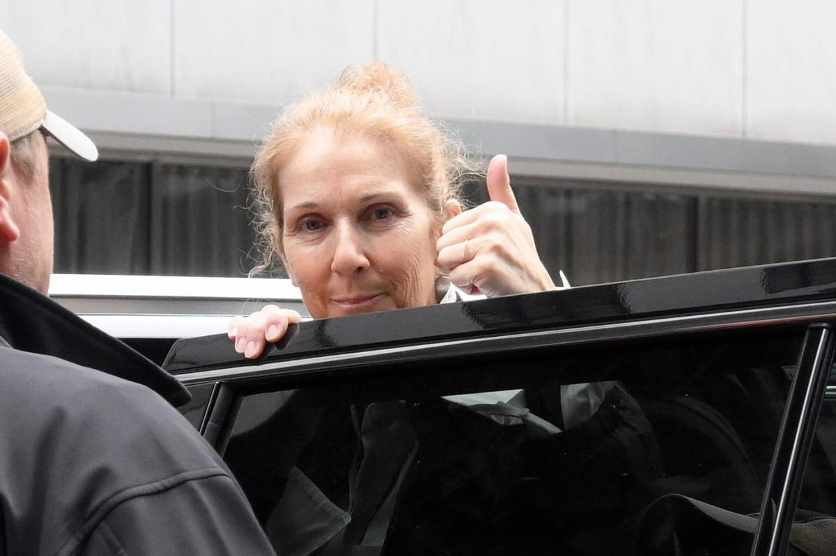 Celine DIon lângă ușa de mașină