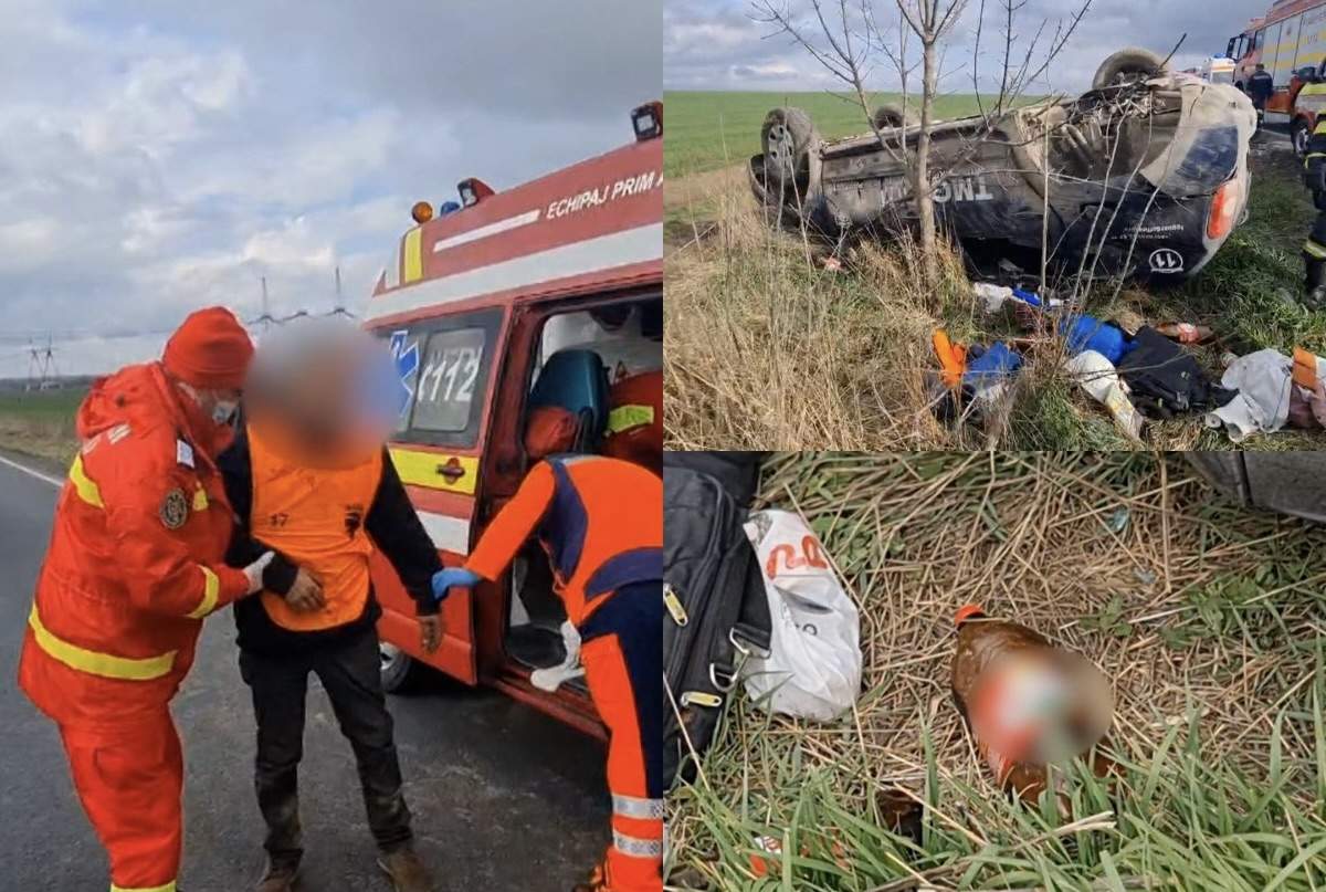 Colaj foto din trei poze cu accidentul din Constanta