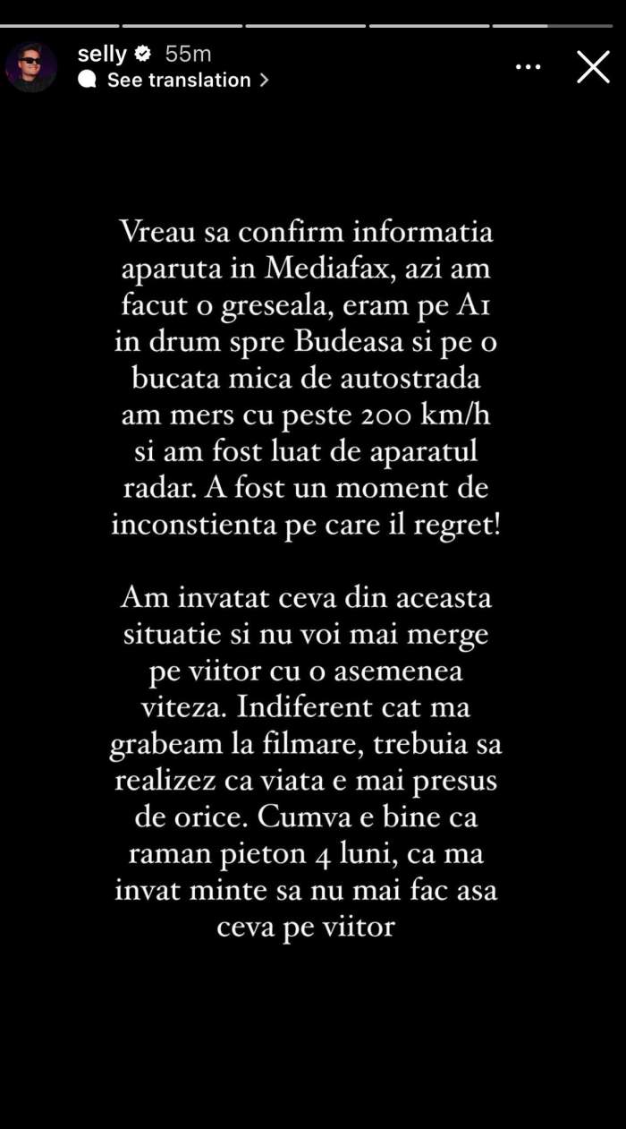 Selly, prima reacție după ce a rămas fără permisul de conducere: „Un moment de inconștiență...”. Vloggerul recunoaște că avea 200 de km/h pe Autostrada A1