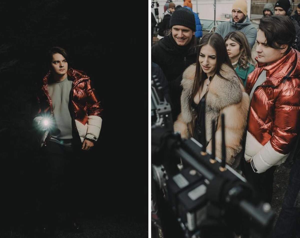 Colaj Selly pe un fundal nergu și filmările de la nou film Colaj Selly și filmările de la nou film