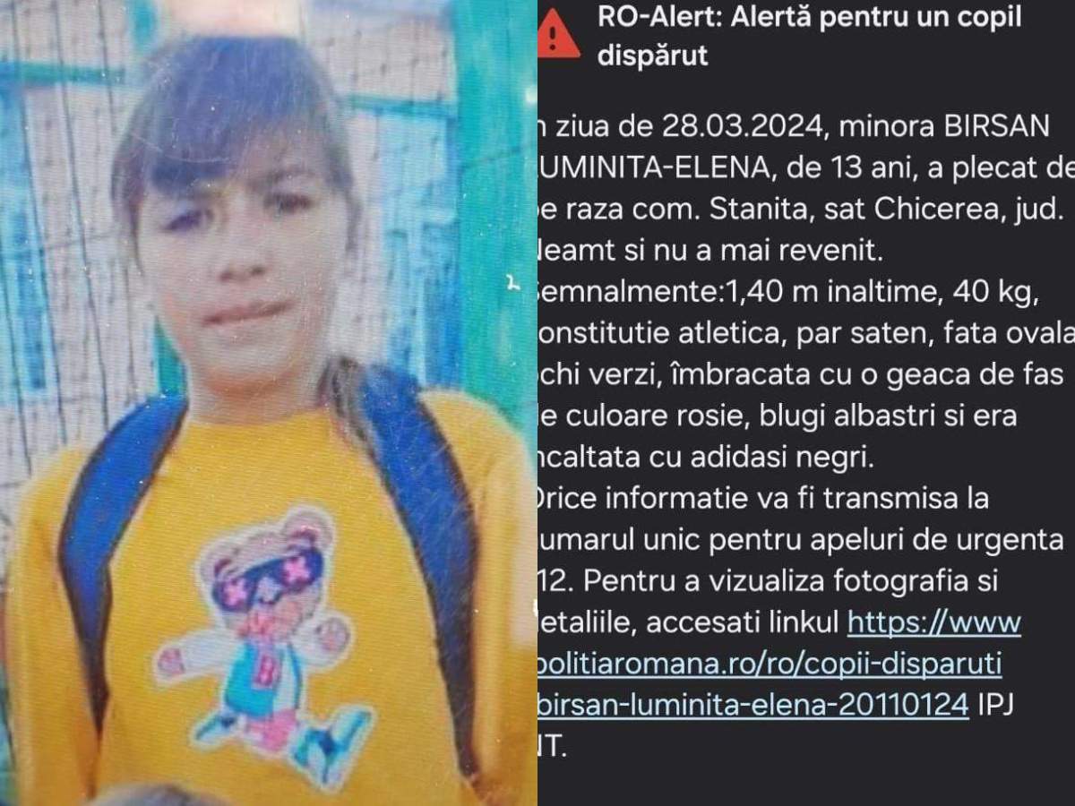 Imagine cu Luminița, fata de 13 ani, dispărută în Neamț