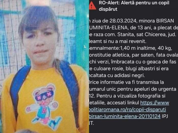 Imagine cu Luminița, fata de 13 ani, dispărută în Neamț