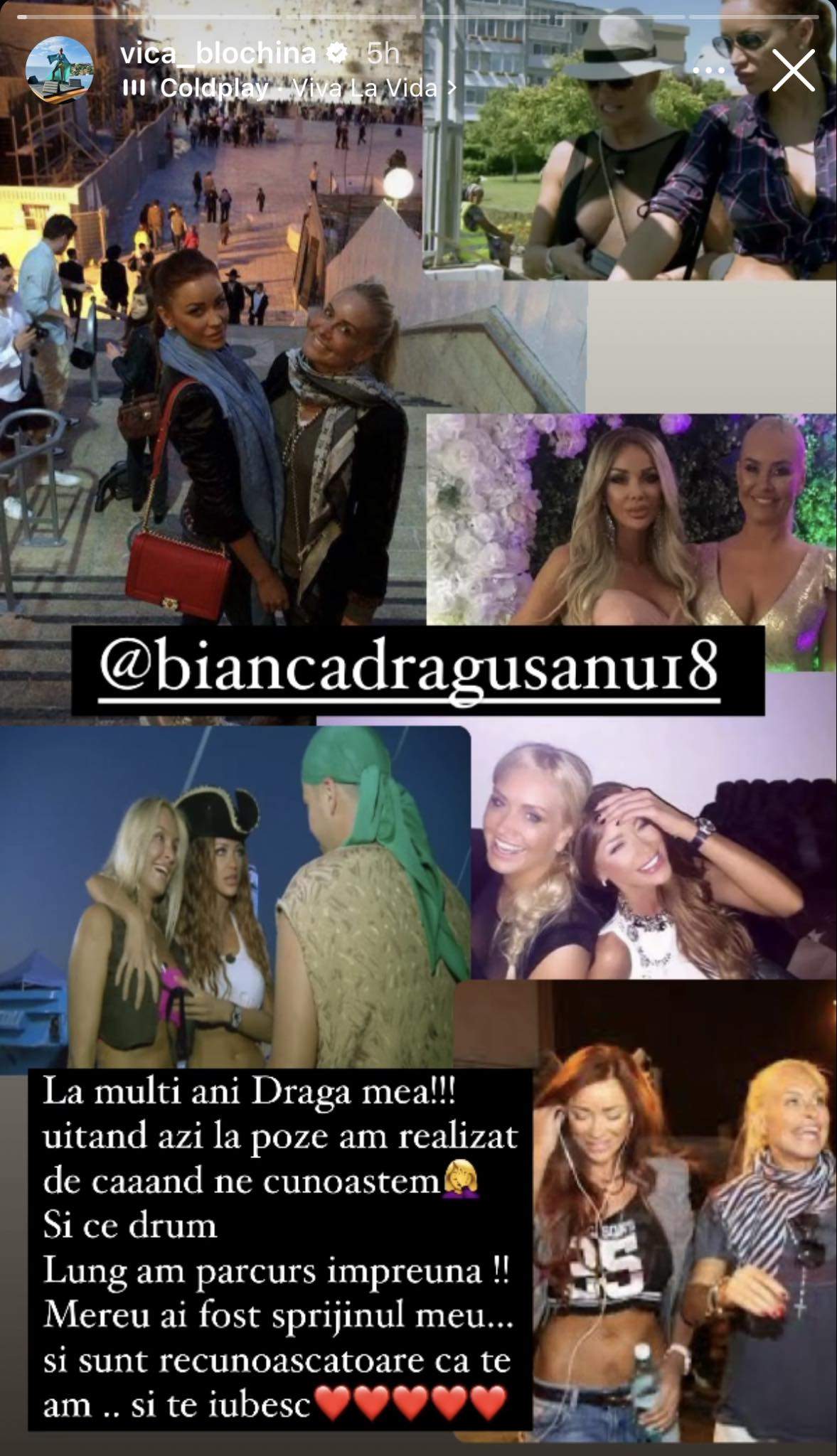 Vica Blochina a făcut o postare pentru Bianca Drăgușanu