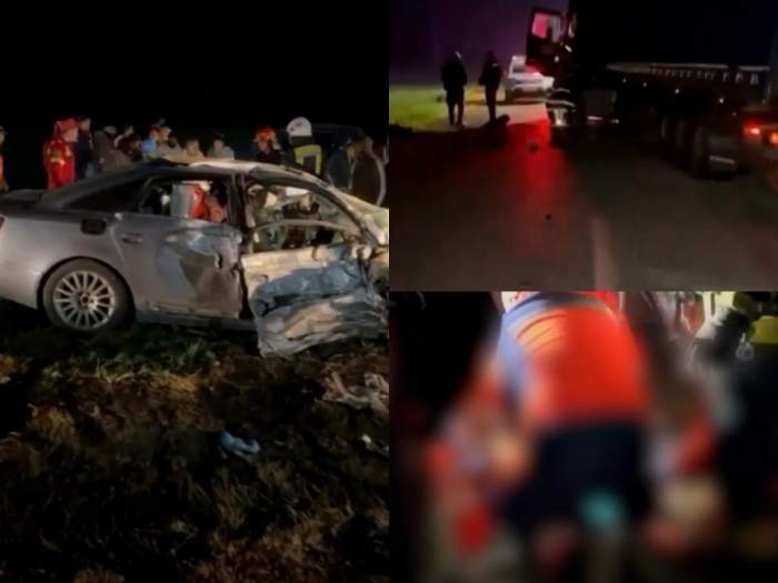 Colaj foto din trei imagini cu accidentul din Giurgiu