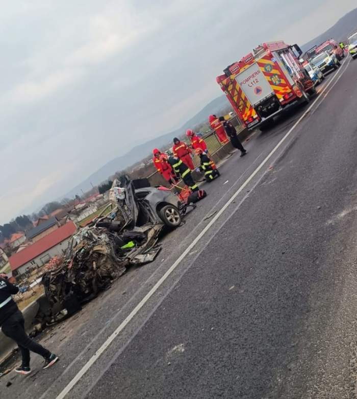 Imagine cu accidentul rutier cumplit în județul Sibiu