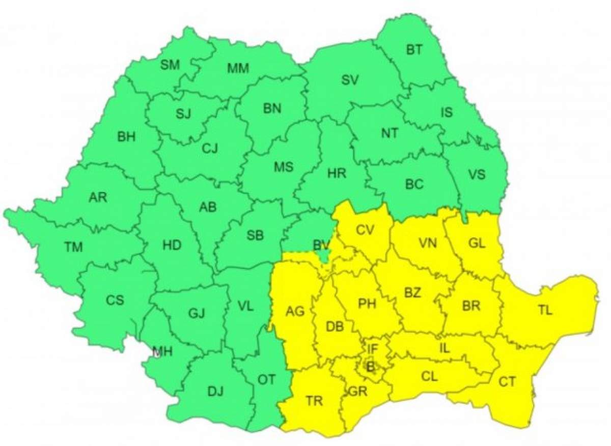 harta romania avertizari cod galben