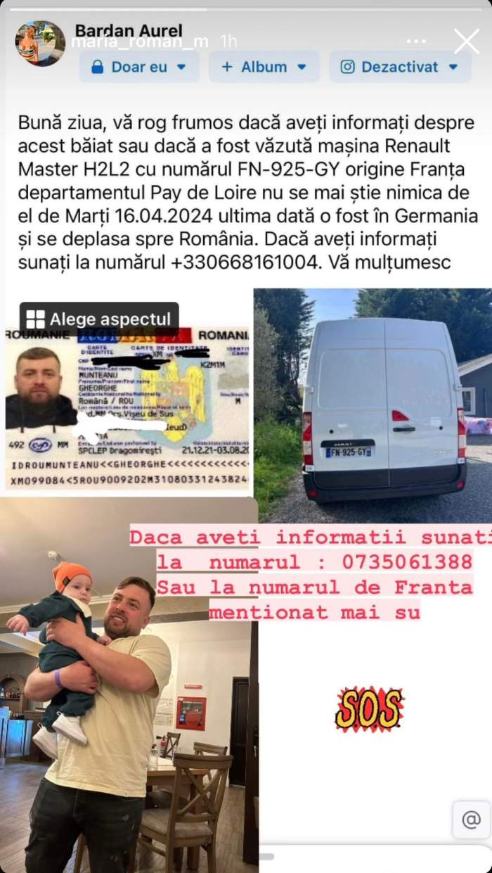 Captură de ecran cu postarea făcută pe InstaStory de Maria Roman