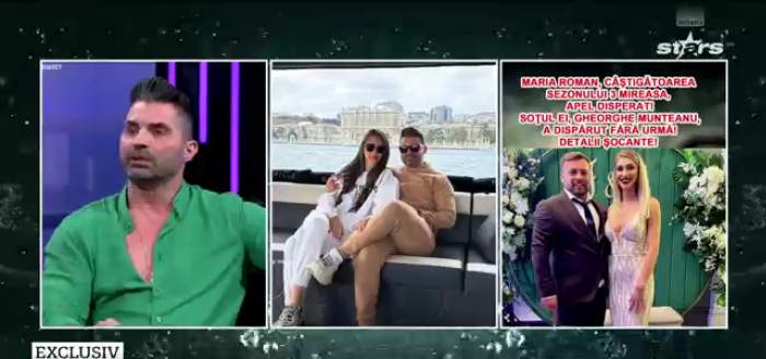 Captură de ecran de la Xtra Night Show cu Pepe și o poză cu el și partenera lui, Yasmine Pascu