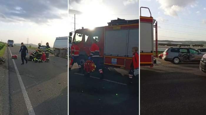 Colaj foto din trei imagini cu accident pe DN1, Alba