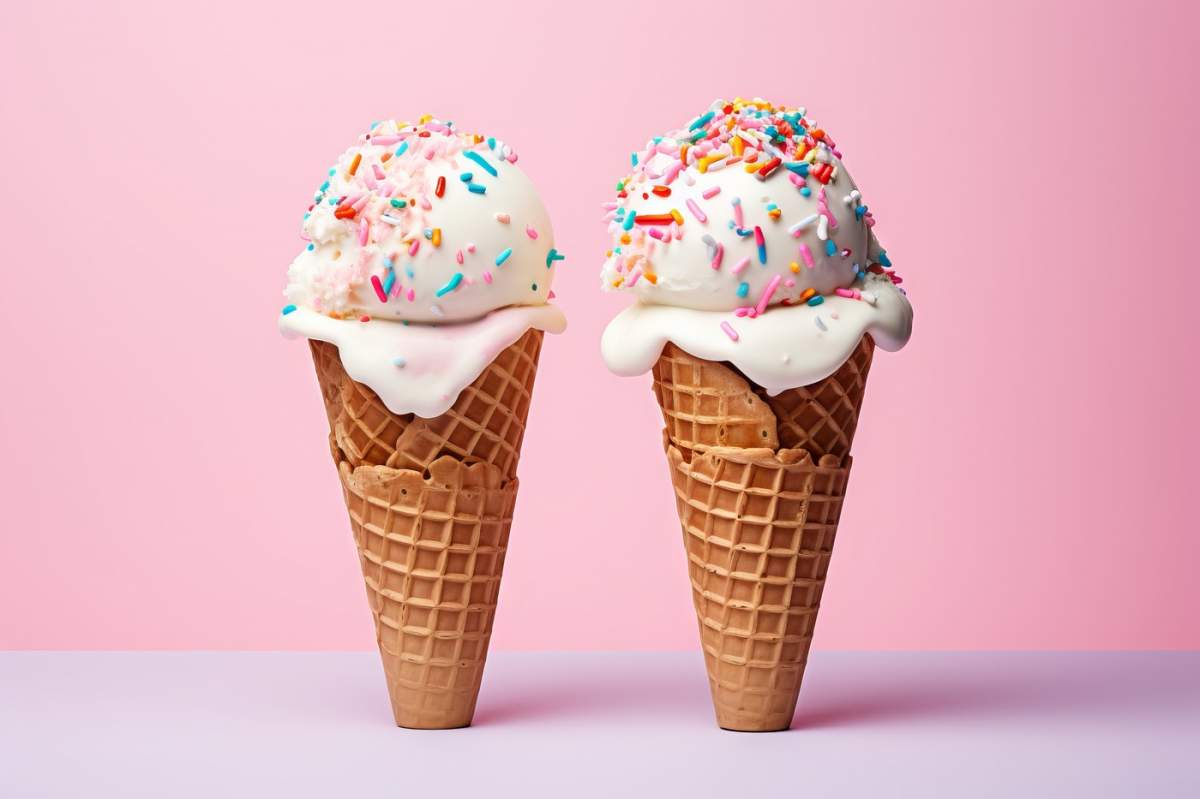Conuri de înghețată cu două scobituri cu sprinkles