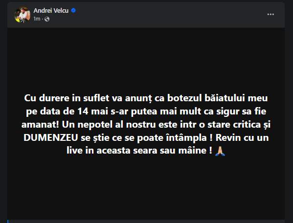 Captură de ecran cu mesajul postat de Tzancă Uraganu