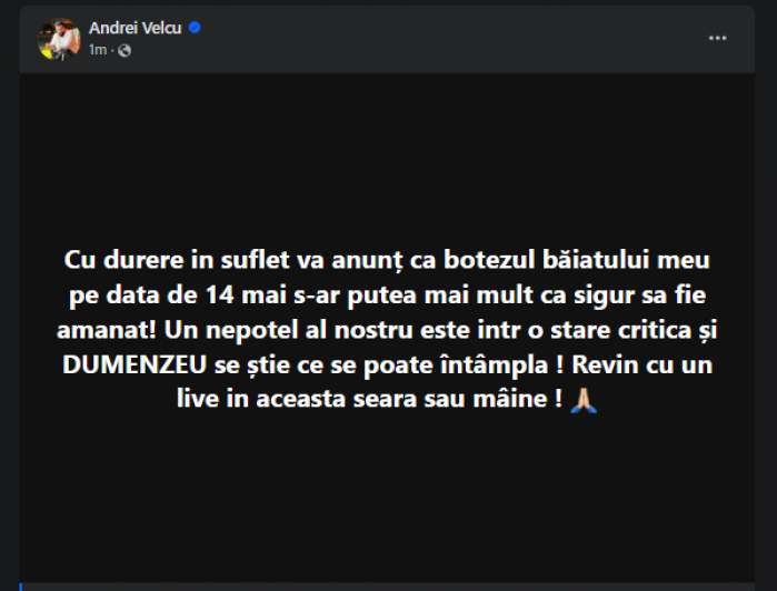 Captură de ecran cu mesajul postat de Tzancă Uraganu