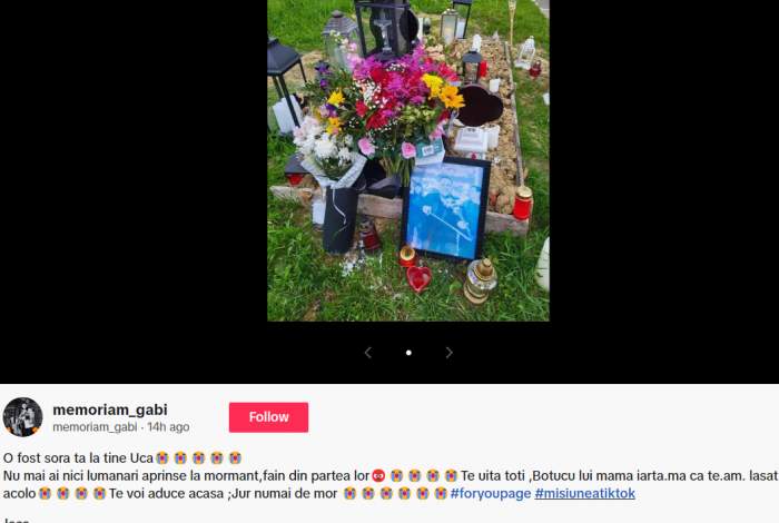 Captură de ecran de pe TikTok cu mesajul postat de mama lui Gabi Stângău