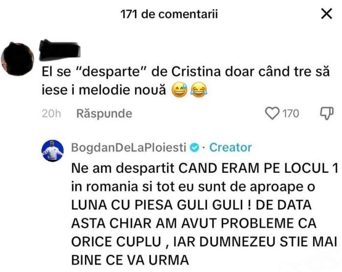 Bogdan de la Ploiești și Cristina Pucean s-au despărțit