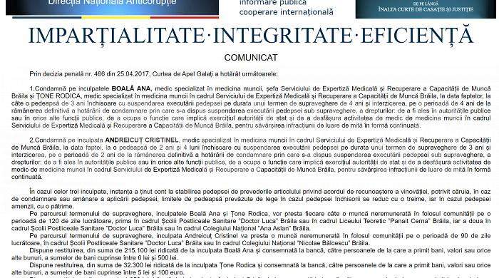 Umilit la Comisia de Expertiză Medicală de doctorița condamnată pentru șpăgi / L-a chemat peste trei ani, ca să demonstreze că nu i-a crescut organul extirpat