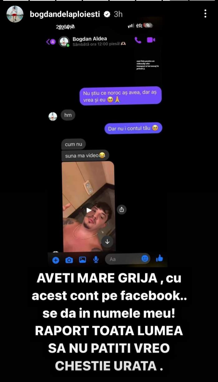 Bogdan de la Ploiești trage un semnal de alarmă, după ce a fost creat un cont fals cu numele lui. Și-a avertizat urmăritorii: „Să nu pățiți vreo chestie urâtă” / FOTO