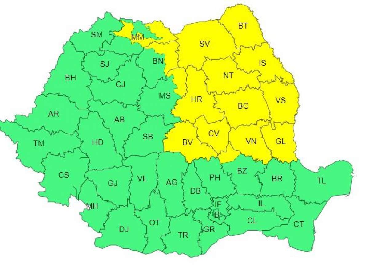 Harta României atenționare meteo
