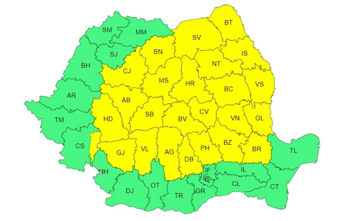 harta romaniei cod galben