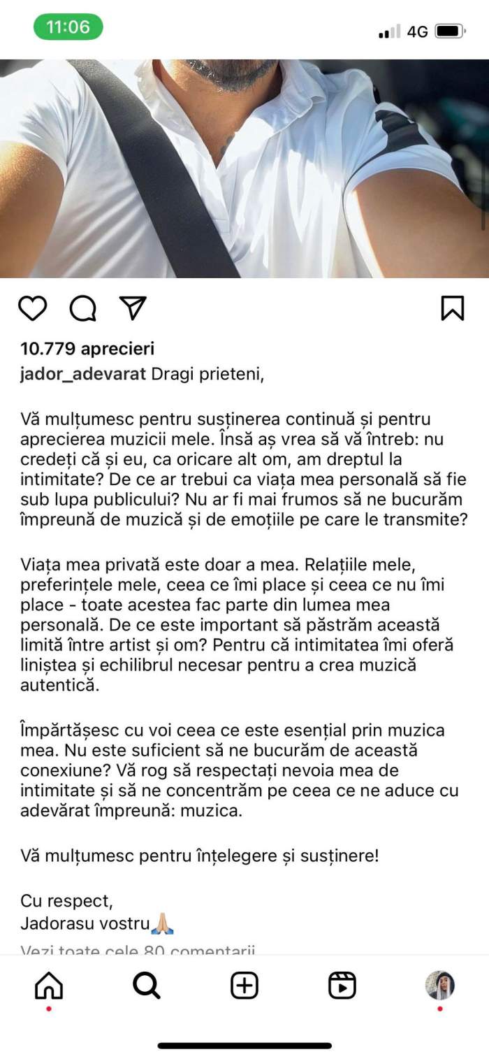 De ce s-a despărțit Jador de Oana Ciocan. Dezvăluirile făcute de celebrul cântăreț: „Este viața mea...” / VIDEO