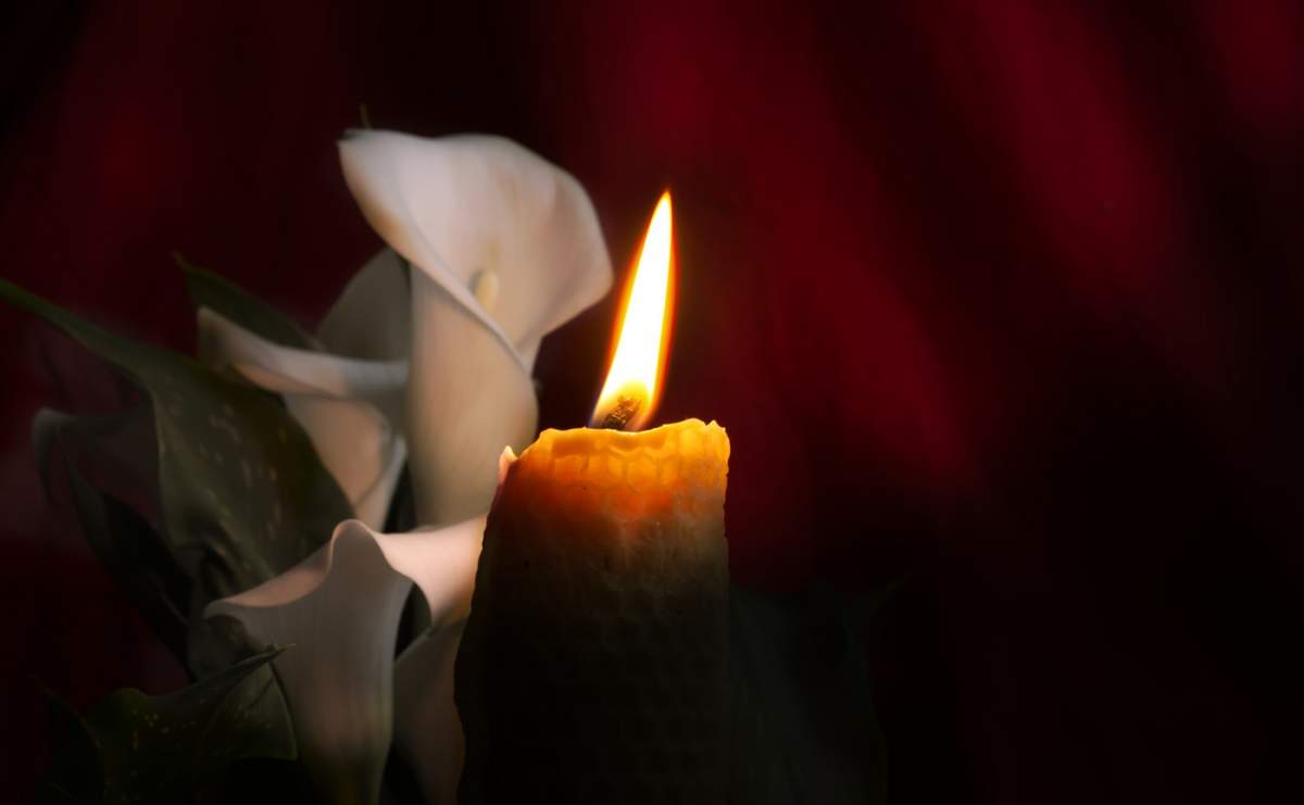 Arderea lumânării de ceară în aproape și crin alb