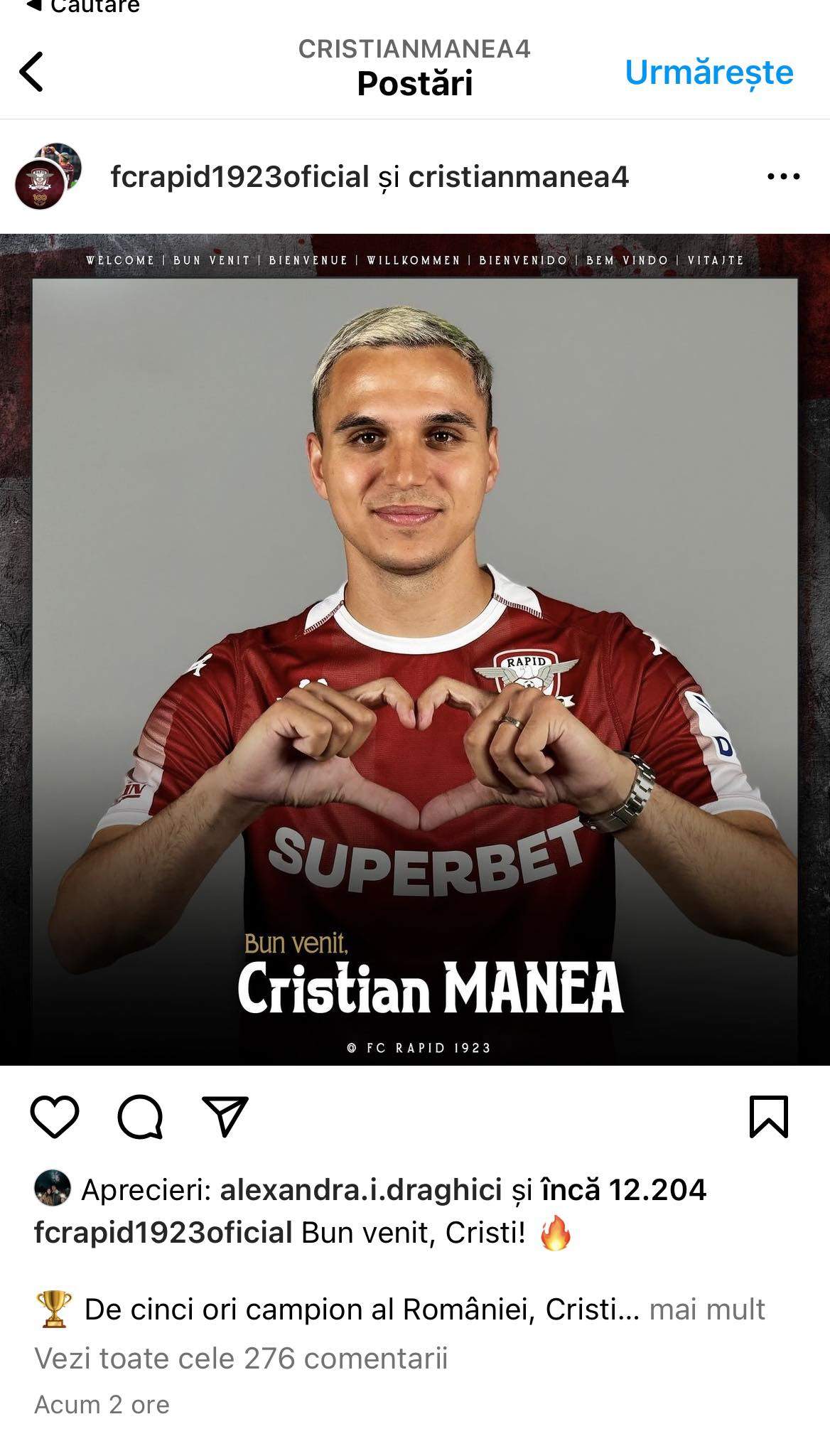 Cristi Manea a semnat cu Rapid, după ce a plecat de la CFR Cluj. Fundașul a transmis un mesaj emoționant: „Este o onoare” / FOTO