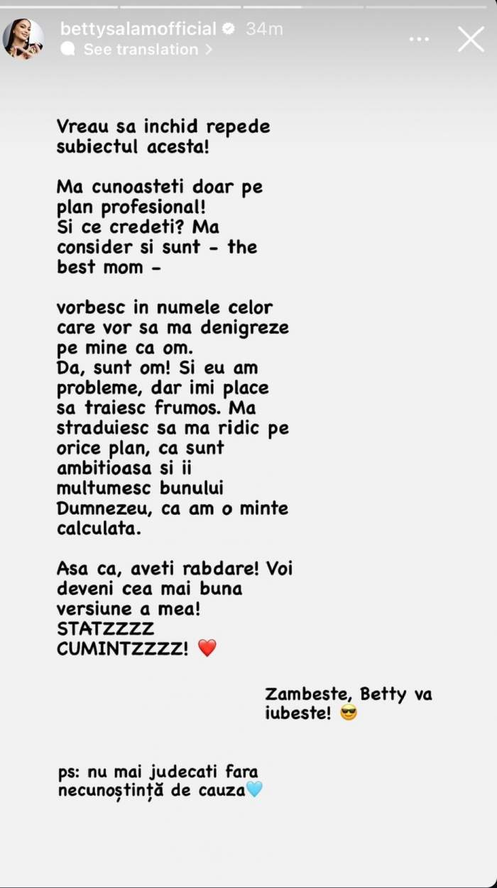 Fiica lui Florin Salam, prima reacție după ce și-a părăsit soțul: „Sunt mama perfectă”. Betty Salam și Cătălin Vișănescu s-ar fi despărțit acum câteva luni