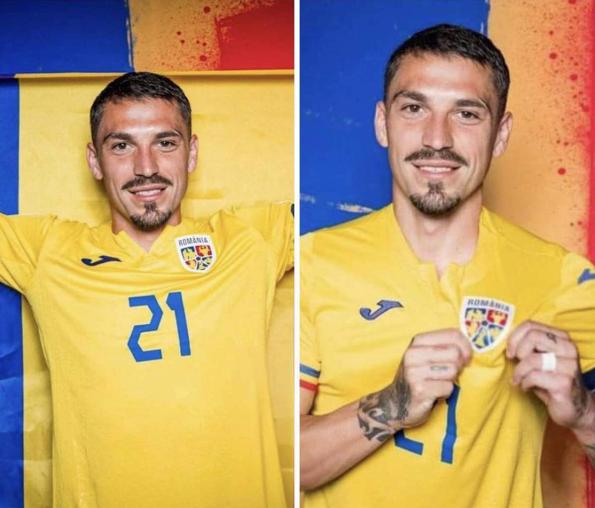 Colaj cu Nicolae Stanciu cu steagul României Colaj cu Nicolae Stanciu