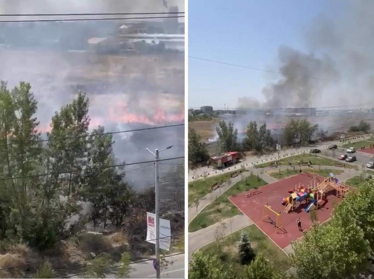 Colaj cu incendiul din București din apropierea unui mall Colaj cu incendiul din București