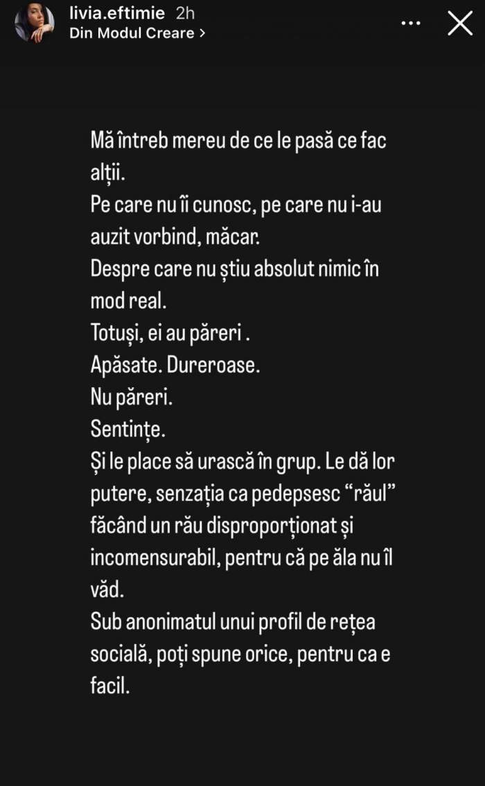 Livia, fosta soție a lui Cătălin Bordea, un nou mesaj după ce a fost pusă la zid: „Ar fi de râs dacă n-ar fi de plâns”