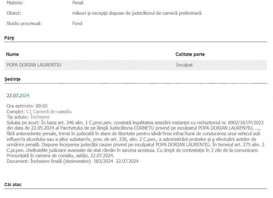 Dorian Popa, în linie dreaptă spre condamnare! Decizia instanței, în scandalul drogurilor