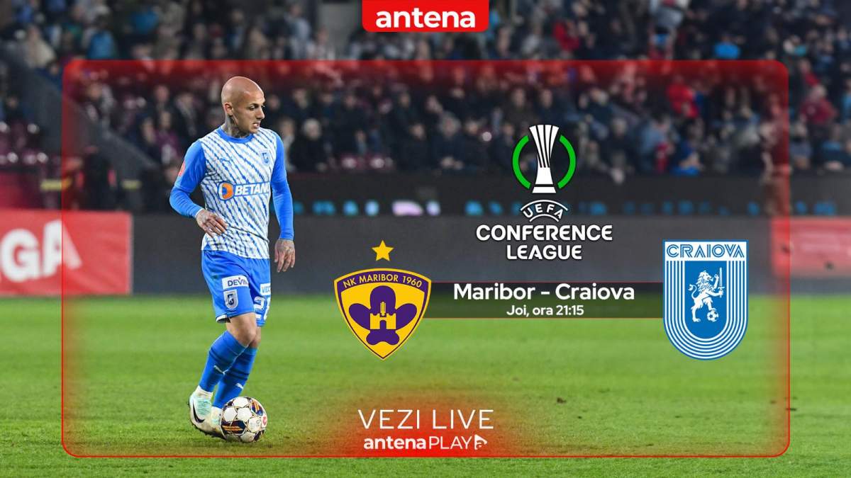 Meciul din turul 2 preliminar al Conference League, Maribor – Universitatea Craiova, se vede pe Antena Stars şi în AntenaPLAY astăzi, de la 21.15