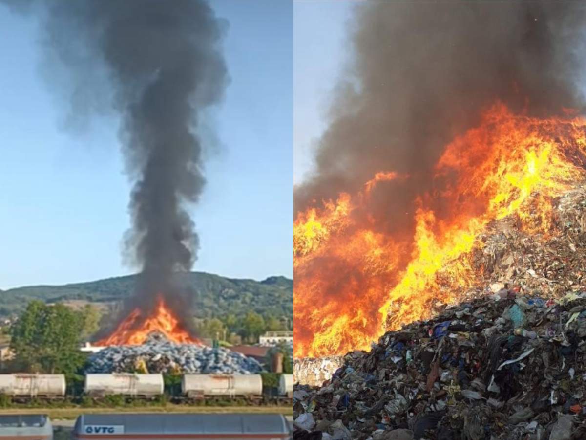 Incendiu de proporții pe platforma Oltchim. Flăcările au cuprins sute de metri pătraţi | FOTO