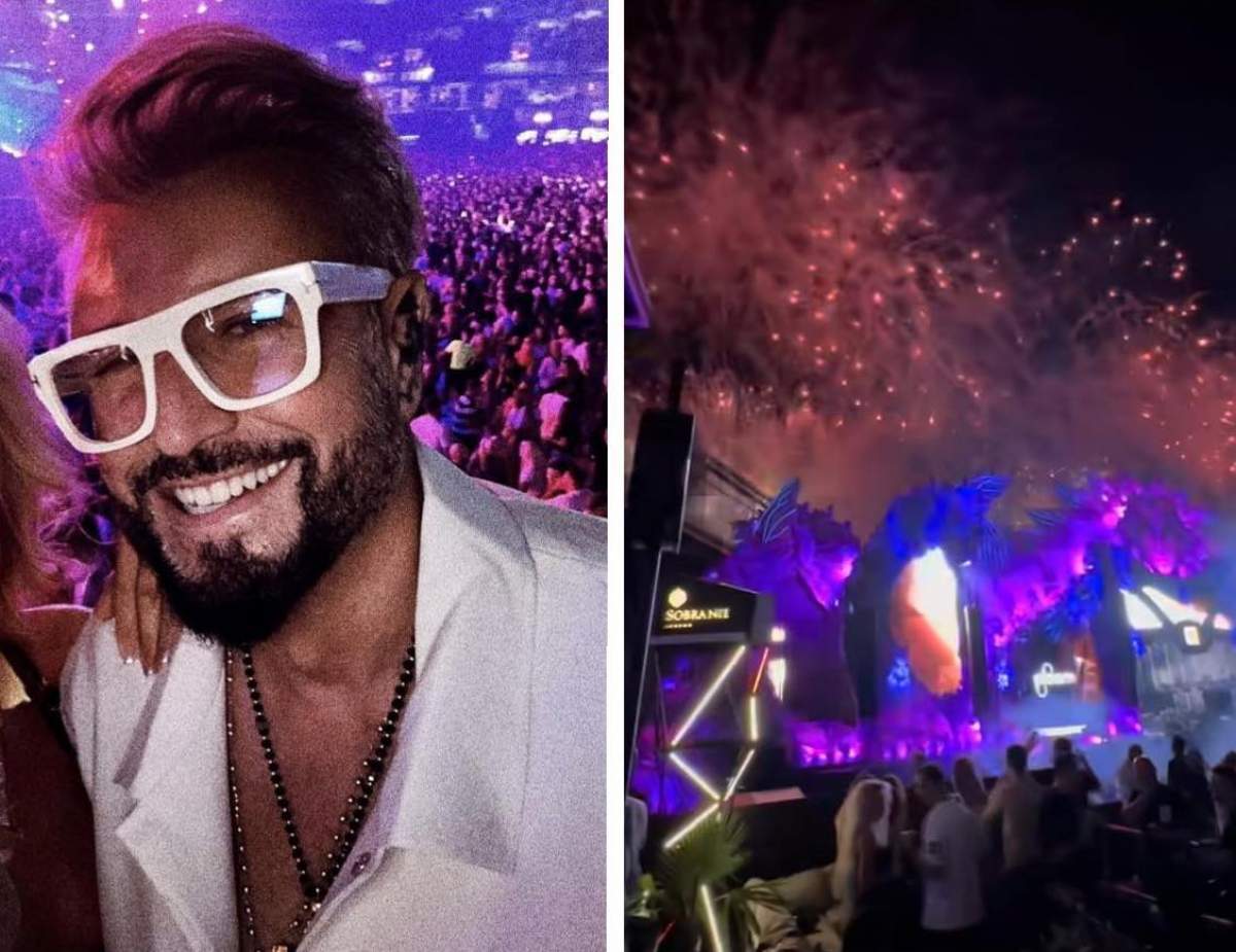 Colaj cu Cătălin Botezatu cu ocheari de soare albi și scena de la UNTOLD Colaj cu Cătălin Botezatu cu ocheari de soare albi