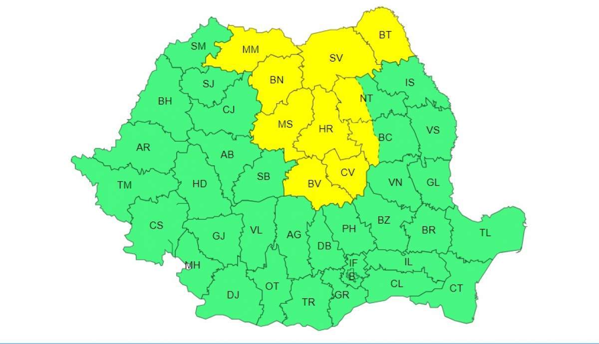 Harta României atenționare meteo