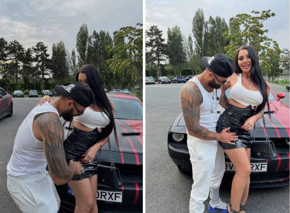 Colaj cu Maria Tebieș și Ovidiu Neveu lângă o mașină Colaj cu Maria Tebieș și Ovidiu Neveu