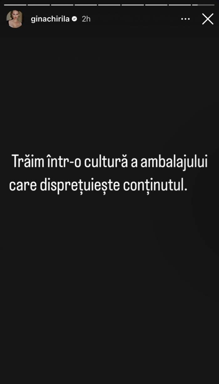 Gina Chirilă, mesaj cu subînțeles: „Într-o cultură a ambalajului...”. Postarea pe care a făcut-o fosta parteneră a lui Bogdan Vlădău / FOTO