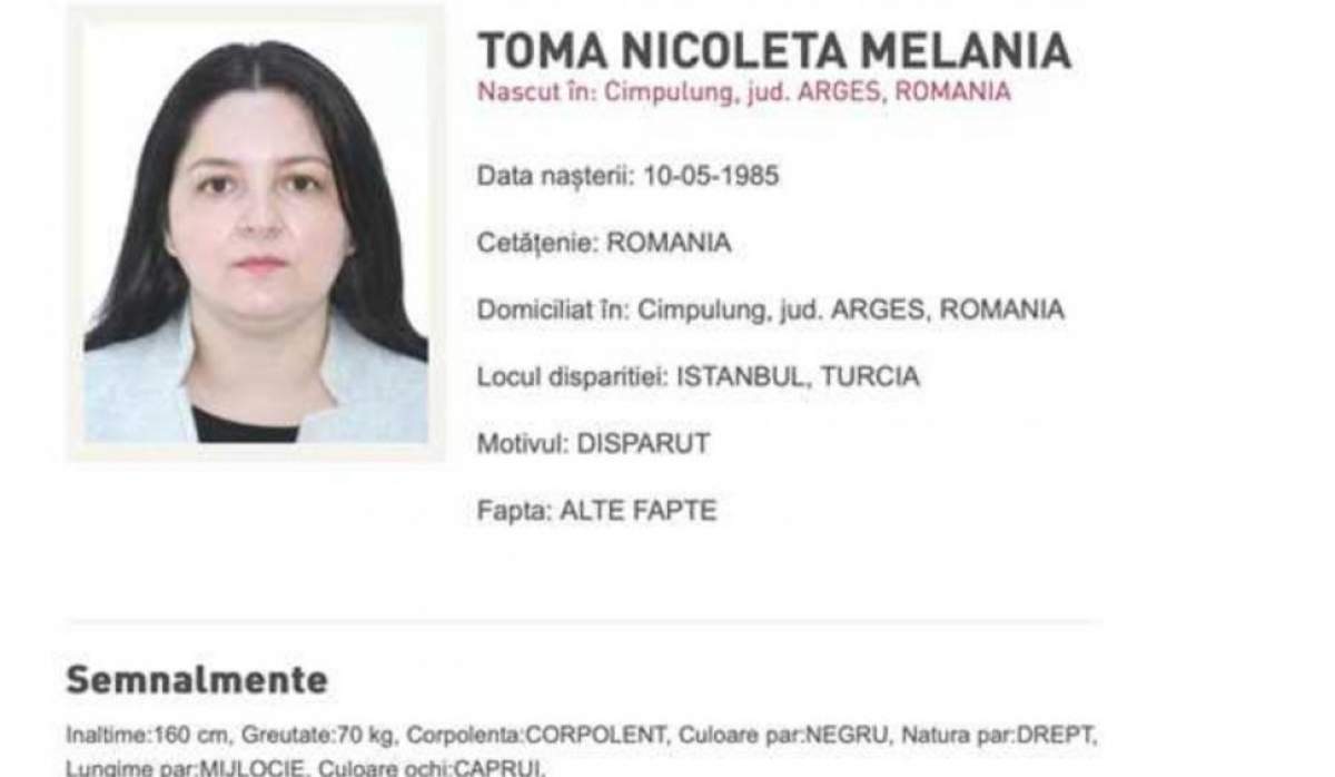 Melania Nicoleta Toma, o româncă în vârstă de 39 de ani din Câmpulung Muscel, care a dispărut