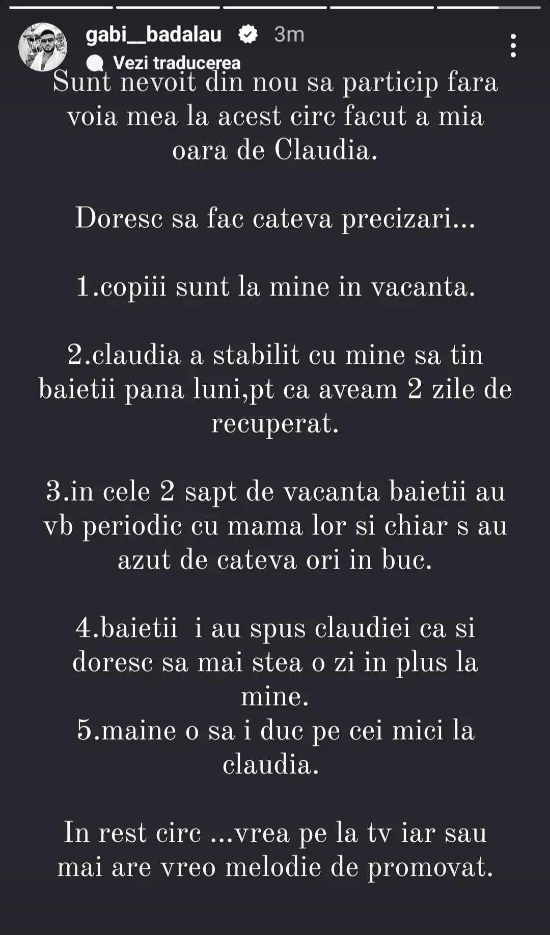 mesajul lui Gabi Bădălău