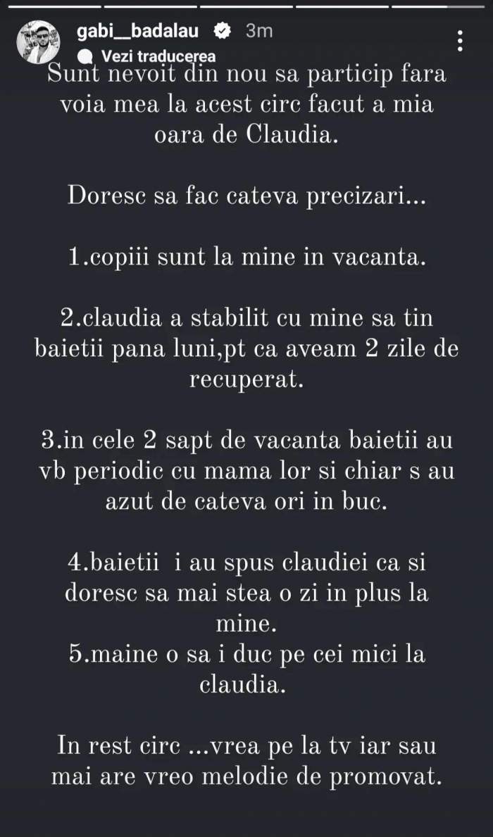 mesajul lui Gabi Bădălău